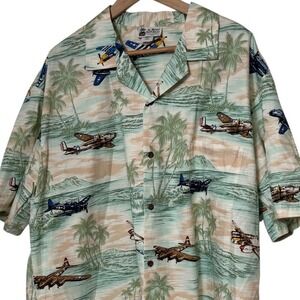 Aloha Republic Mens 2XL Hawaiian Shirt WWII Military Planes Aviation Cotton USA
